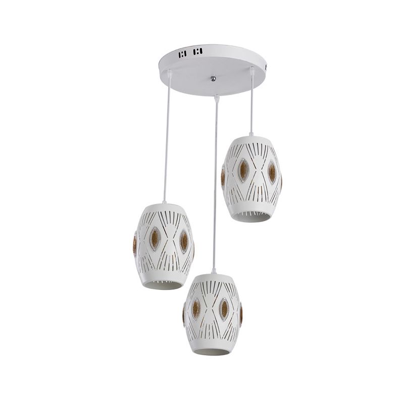 3 Lights Living Room Hanging Light Kit Contemporary White Cluster Pendant Light with Hollow-Out Urn Iron Shade
