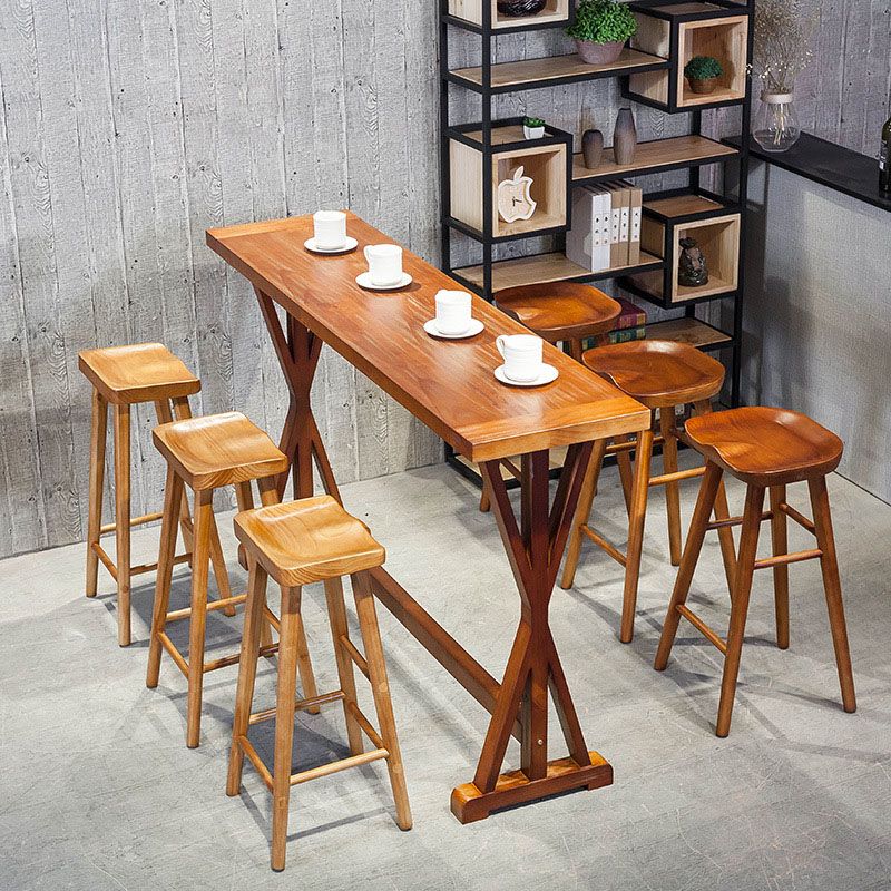 Modern Bar Table Set 1/2/4/7 Pieces Solid Wood Counter Table with Backless Stools