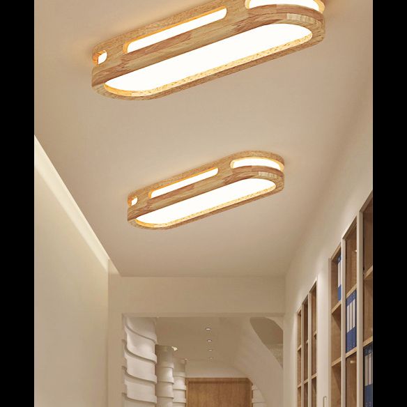 Luminaire encastré oblong en bois Plafonnier encastré LED nordique en bois