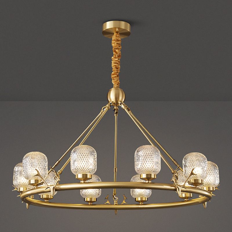 Wagenrad-Kronleuchter-Beleuchtung moderne Multi-Head-Suspensionslicht mit klarem Glasschatten