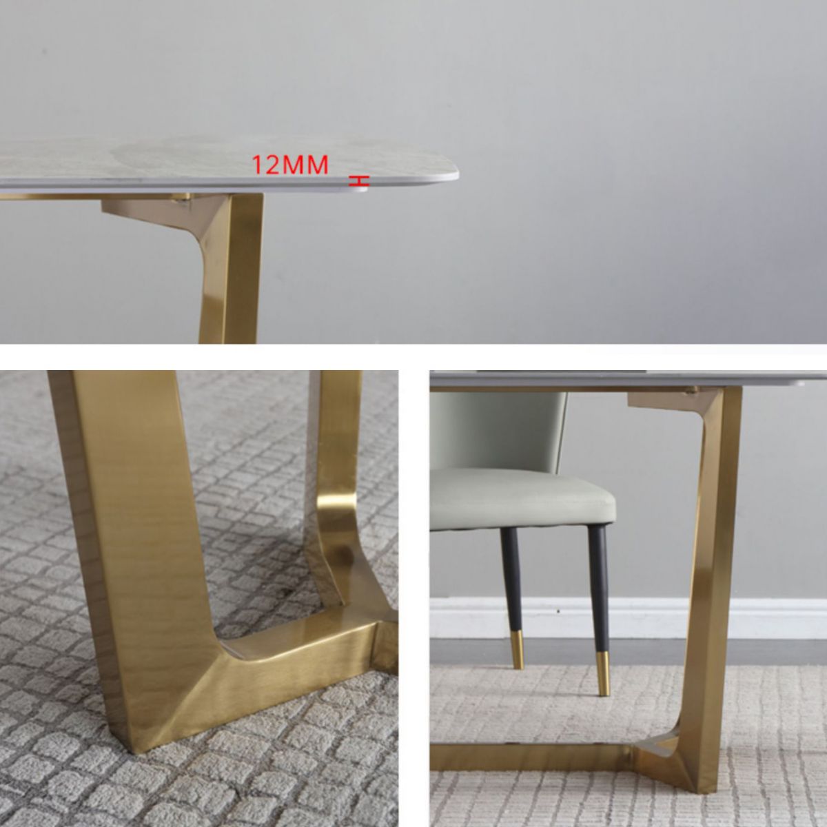 Mesa de comedor rectangular moderno de metal Mesa de piedra sinterizada para el comedor