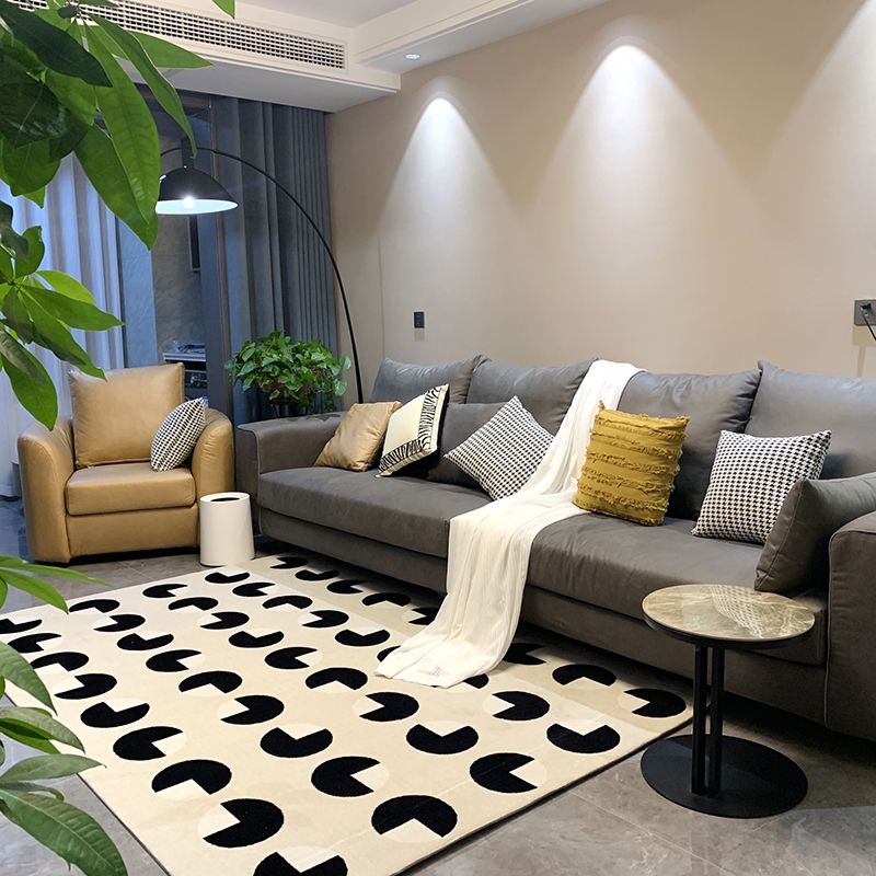 Modern White Area Carpet Geometric Pattern Polyester Area Rug Non-Slip Backing Rug for Home Decor