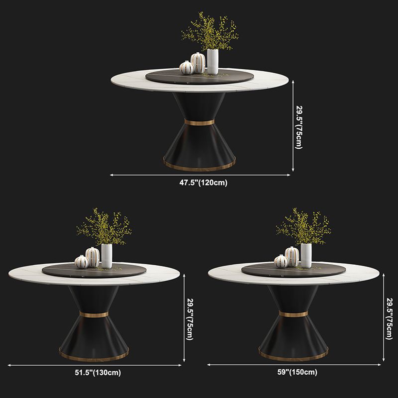 Table à manger en pierre fritrée de style moderne Table ronde de base piédestal pour la maison avec platine