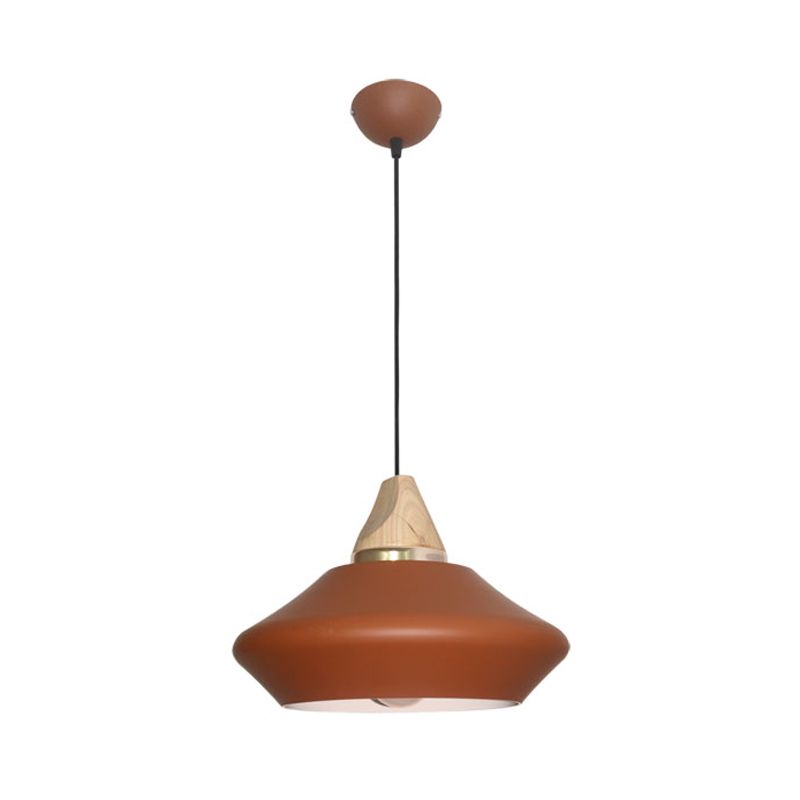Hat Ceiling Lamp Contemporary Metal 1 Head Pink/Coffee Pendant Light Fixture with Wood Cap