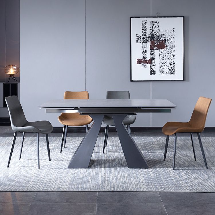 Uitbreidbare industriële gesinterde stenen tafel rechthoekige eettafel met dubbele voetstuk