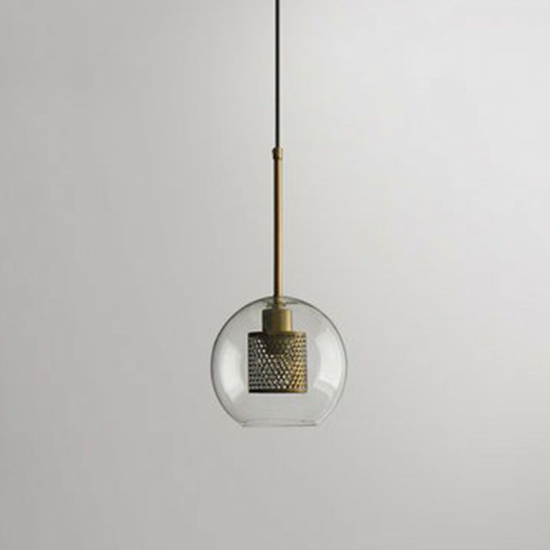 Geometric Clear Glass Pendulum Light Postmodern 1-Light Pendant Lamp with Mesh Guard