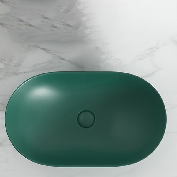 Contemporary Bathroom Sink Pop-Up Drain Porcelain Solid Color Oval-Shape Vessel