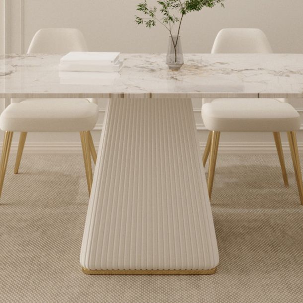 Glam Sintered Stone Dining Set Rectangle 1/4/5/7 Pieces Dining Set with Pedestal Base