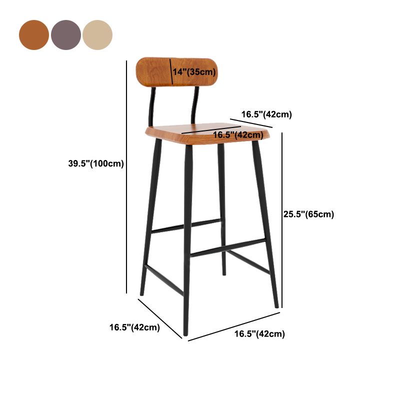 Industrial Square Bar Stool Solid Wood Armless Bar Chair with Metal Legs