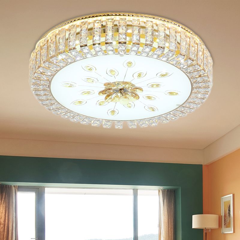 16 "/19.5" Dia Circle Flush Mount Fixture Bedroom LED Modern Clear Crystal Flush Lamp with Frosted Glass Diffuser in Gold