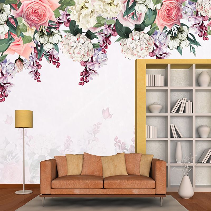 Pink-Green Stylish Wallpaper Murals Large Flower Border Wall Art for Living Room