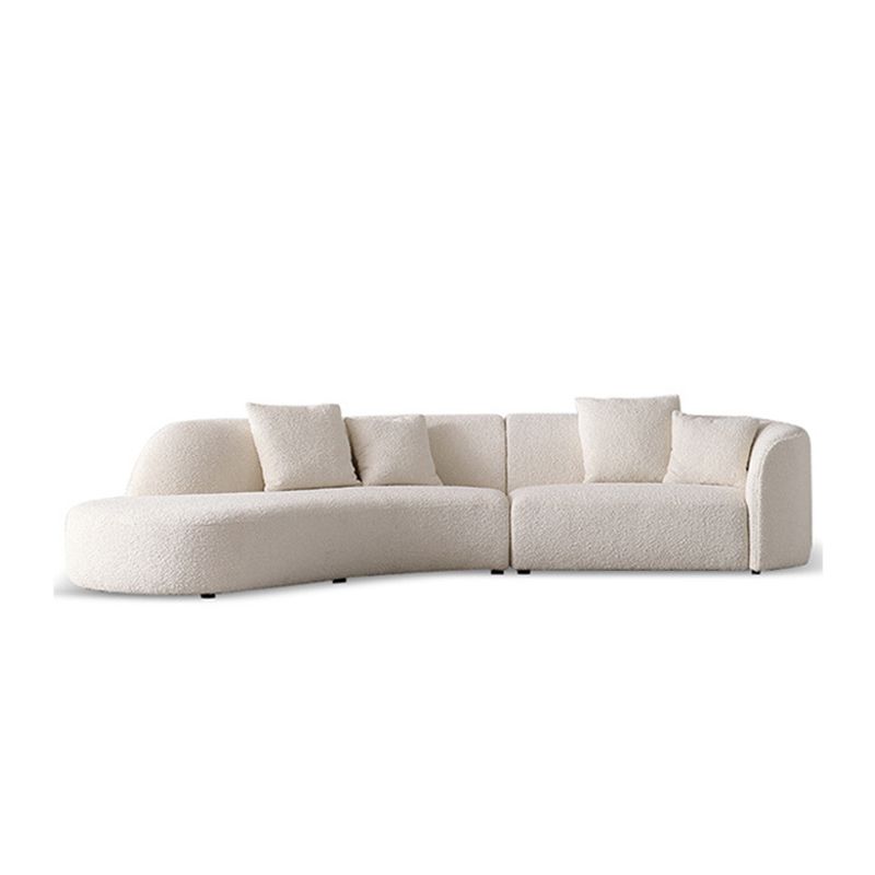 Contemporary Wool Sofa in White Simple Living Room Curved Seating