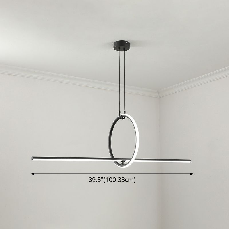 Stick and Ring Dining Room Island Light Fixture Metal Modernist LED Pendant Lamp in Black