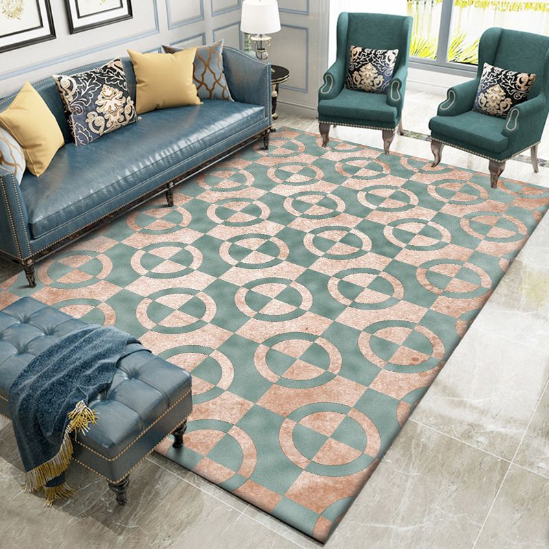 Green and Pink Novelty Rug Polyester Geometric Print Rug Washable Non-Slip Backing Carpet for Living Room