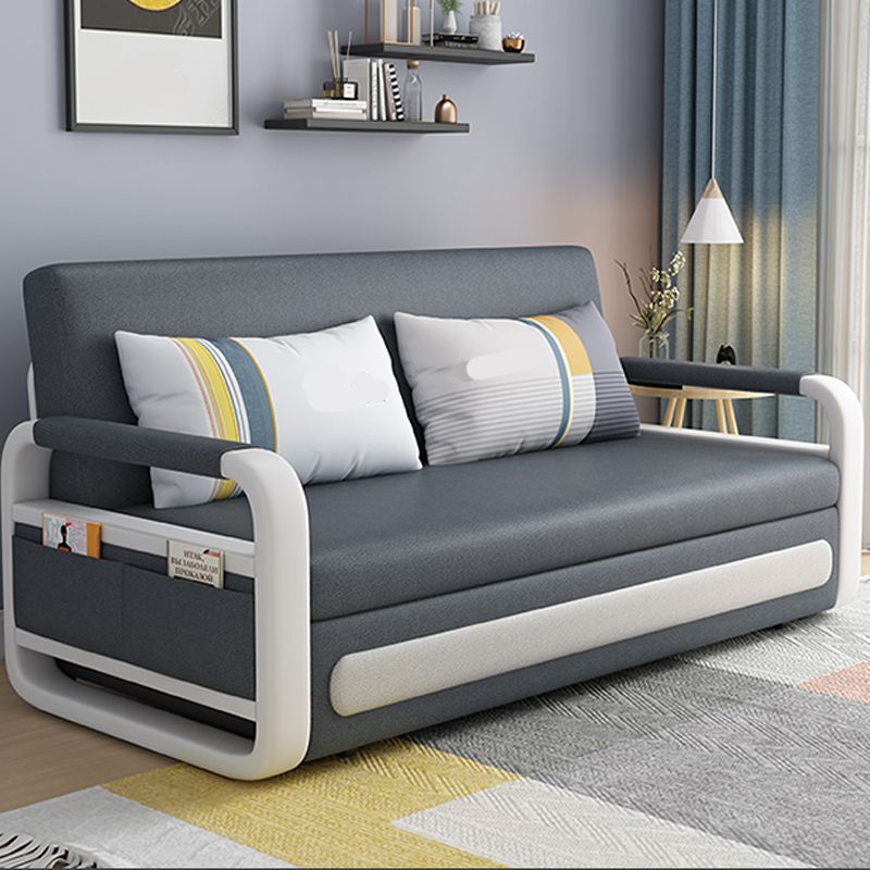 Deep Gray Faux leather Sofa Bed 33.46" Wide Square Arm Sleeper Sofa