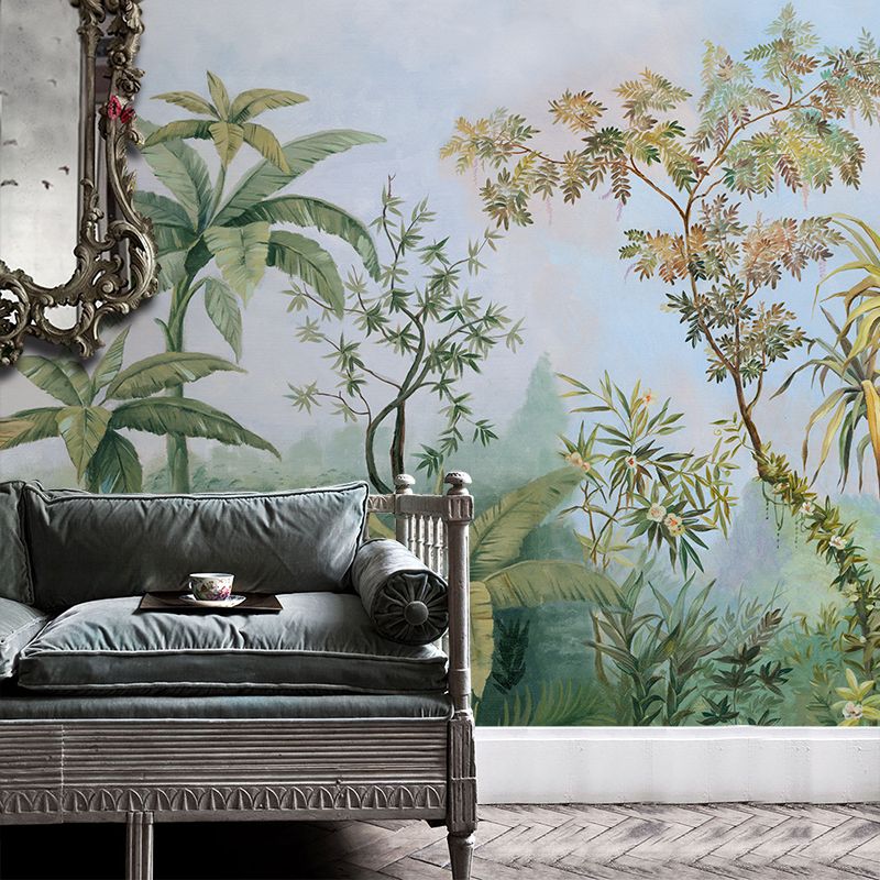 Extra Large Mural Wallpaper with Forest and Tree Pattern Gallery Wall Art in Green for Home Decoration