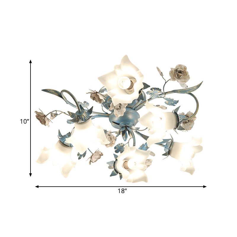 Verre d'opale florale Semi Flush Korean Garden 6/8 HEAD SOIR LEVIL LECLUATION PLADIER PLACE en bleu