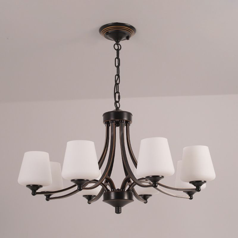 Industrial Chandelier Hanging Light Fixture with Glass Shade for Living Room