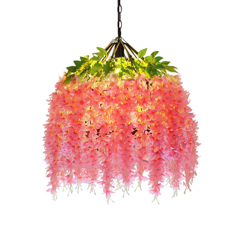 Iron Birdcage Hanging Light Rustic 1 Bulbe Restaurant Pendant Lightture Aymor avec fleur artificielle