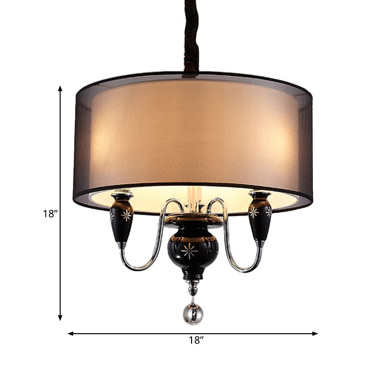 Fassoso lampadario in tessuto a 3 luci Classic Classic Black Drum Dining Room Aipant Segret