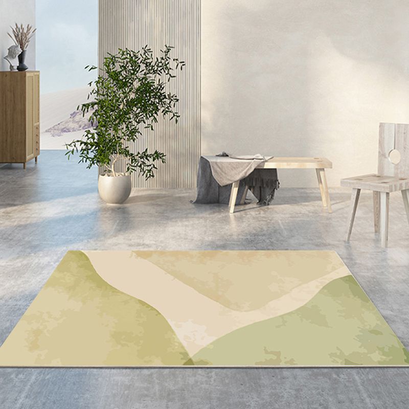Green Modern Rug Polyester Abstract Contrast Color Rug Washable Rug for Living Room