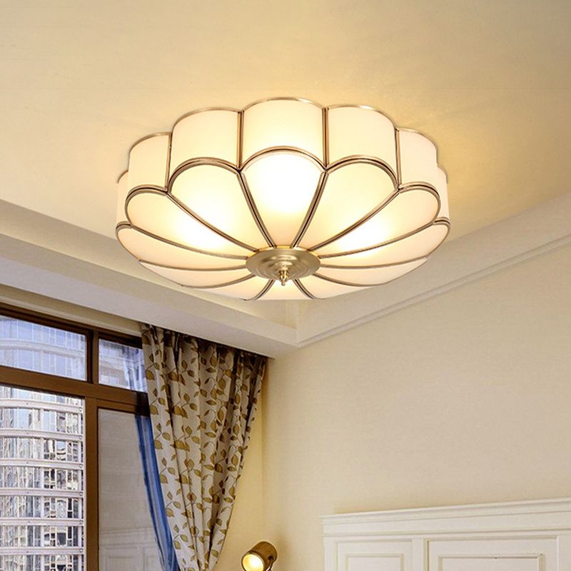 Plafonnier festonné/bol/fleur en verre dépoli, plafonnier vintage à 3 lumières pour chambre à coucher en laiton