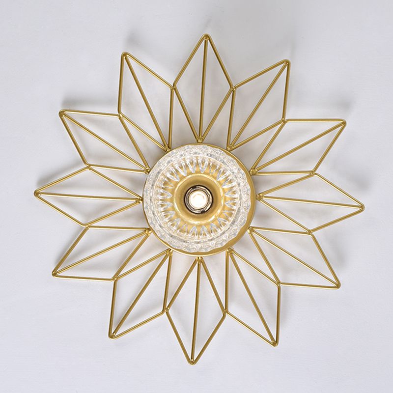 Transparent Round Semi Flush Mount Light Sunflower Iron Decoration Modern Glass Ceiling Light for Bedroom