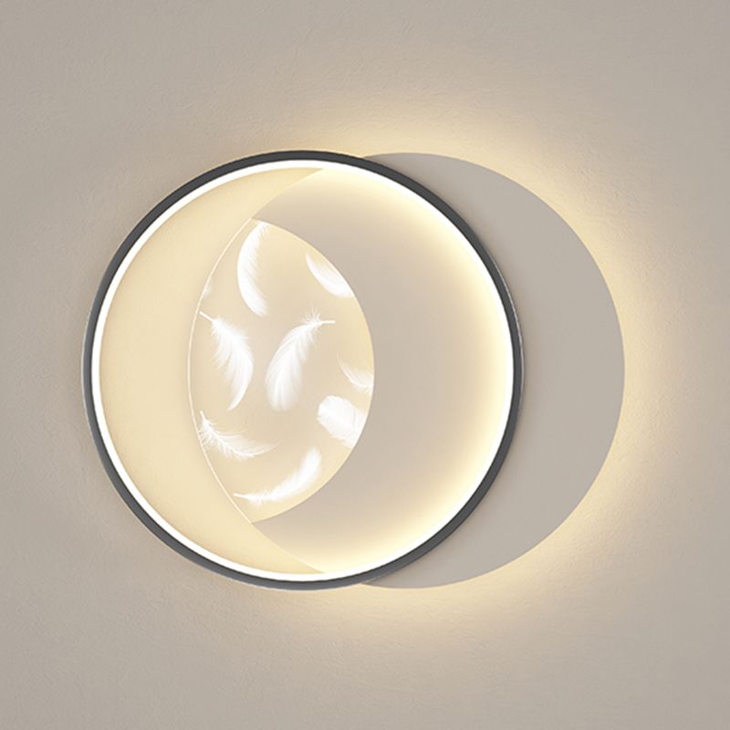 Modern Creative Circular LED Ceiling Light Wrought Iron Feather Flush Mount with Acrylic Shade