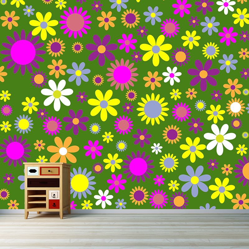 Illustration Floral Pattern Mildew Wall Mural Horizontalt for Living Room