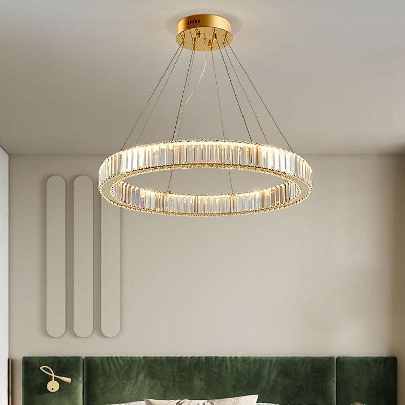 Round Shape Crystal Chandelier Modern Stainless Steel Down Lighting Pendant for Study