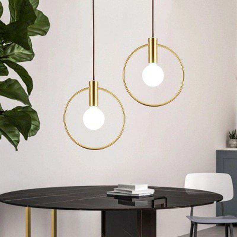 Ring Pendulum Light Minimalist Metal Single Bulb Brass Finish Hanging Light Fixture