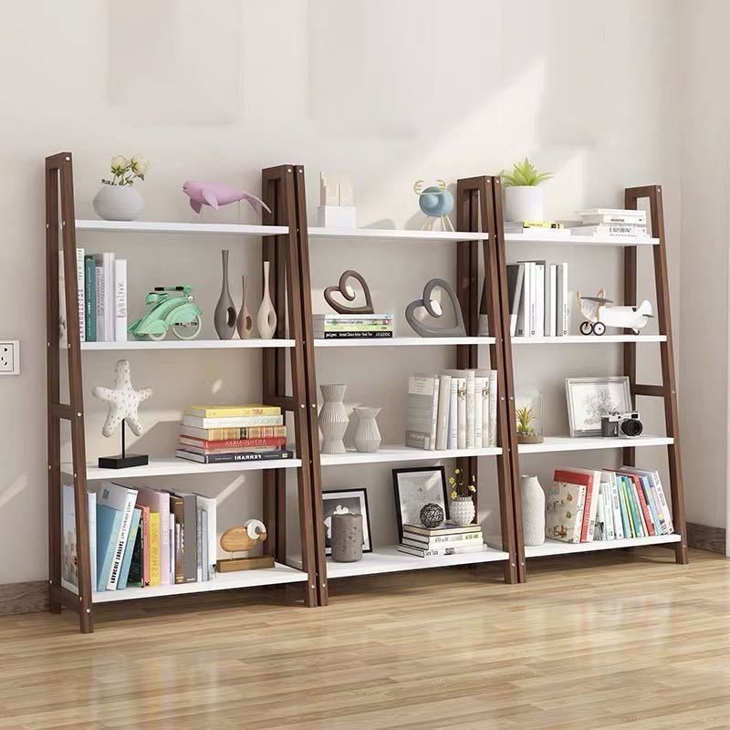 Modern Ladder Vertical Bookshelf Open Wooden Shelf Bookcase for Study Room