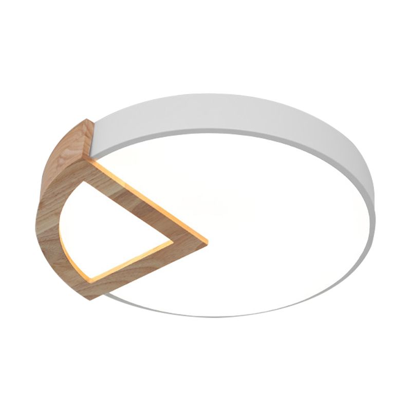 Kleuterschool Platte Ronde Flush Plafond Licht met hout Driehoek Acryl Nordic Green/Grey/Pink/geel/Wit LED Plafond Lamp in Warm/Wit
