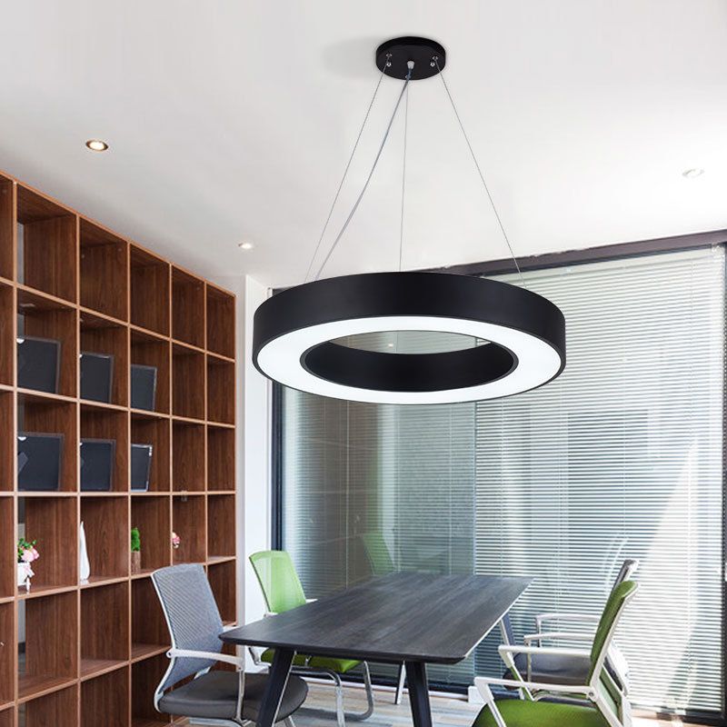 Black Hoop Hanging Pendant Light Simple 16"/23.5"/39" Wide LED Acrylic Ceiling Suspension Lamp