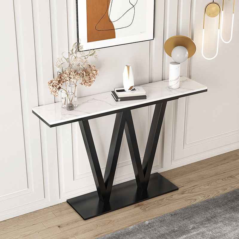 Contemporary Iron Console Sofa Table Rectangle Marble Console Accent Table for Hall