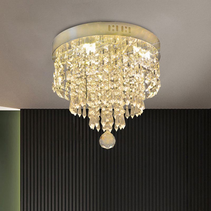 Cascading Corridor Flush Mount Fixture Modernism Clear Crystal LED Chrome Flush Lighting