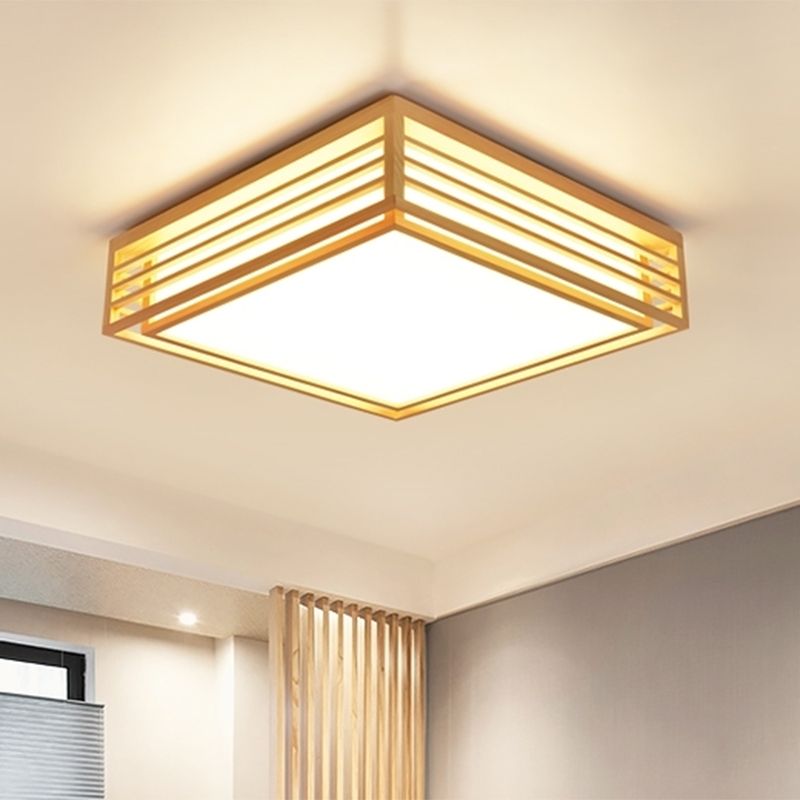 Plafón de techo cuadrado de madera Luminaria empotrada LED beige minimalista