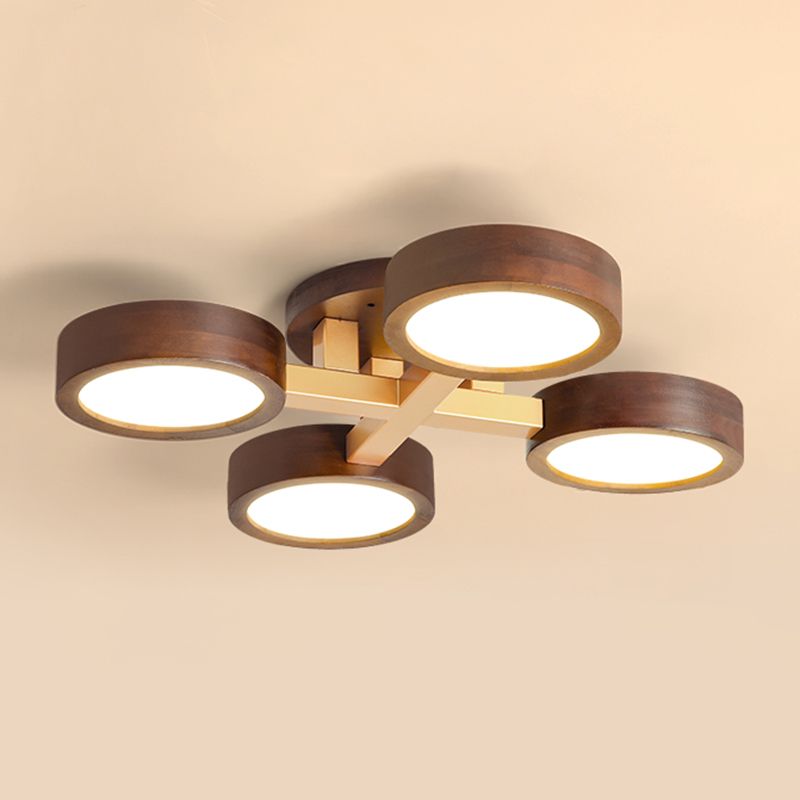 Brown Wood Modern Flush Mount Circle Shape Ceiling Light with Acrylic Shade for Passage