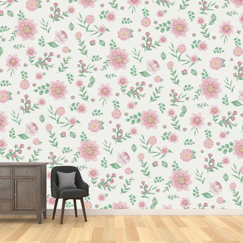 Plant Illustration Resistant Mural Wallpaper Environment Friendly Sleeping Room Wall Mural