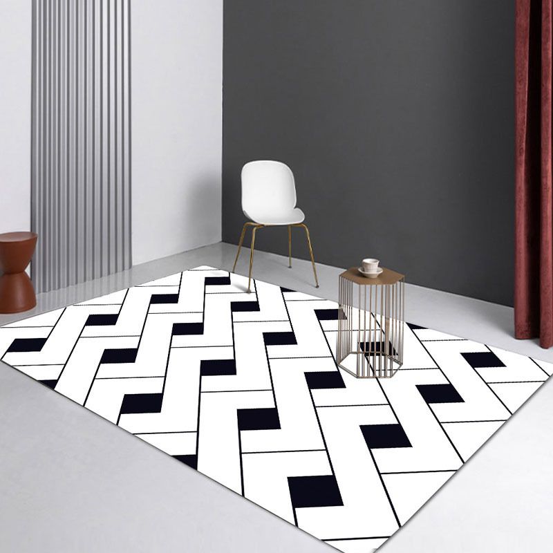 White Modern Rug Graphic Polyester Area Rug Stain Resistant Rug for Living Room