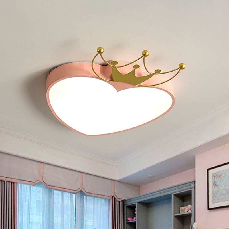 Lámpara de techo de manzana rosa / blanca lámpara de techo de acrílico LED para niños, con decoración de corona