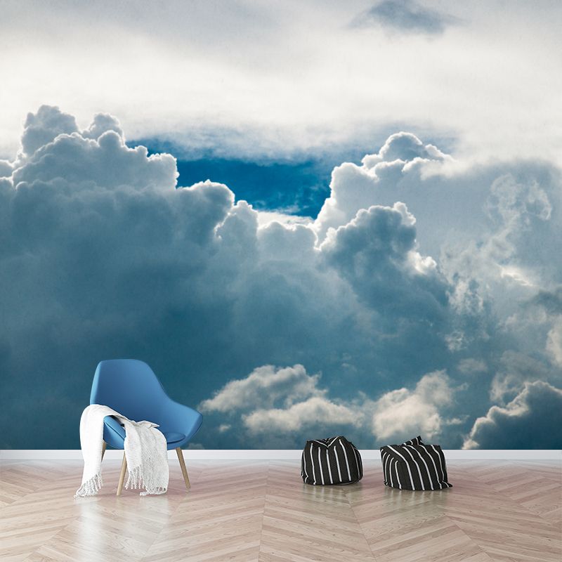 Whole Cloud Overlook Mural Wallpaper for Bedroom Scenery Wall Decor in Blue-White, Washable