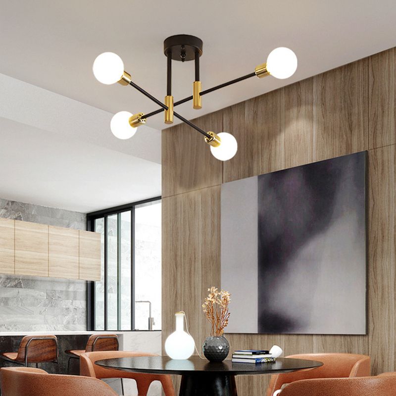 Black Sputnik Flush Mount Industrial Metal Semi Ceiling Light Fixture for Living Room