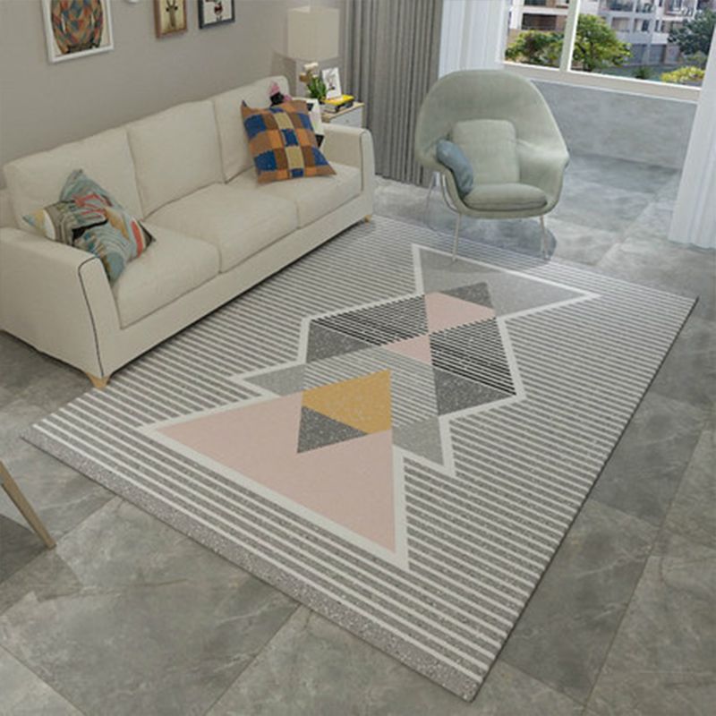Nordic Geometric Pattern Rug Multi-Color Polypropylene Carpet Anti-Slip Washable Stain Resistant Rug for Great Room