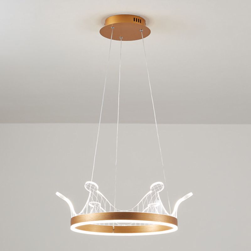 Minimalist LED Suspension Light Gold Crown Shaped Chandelier with Acrylic Diffuser