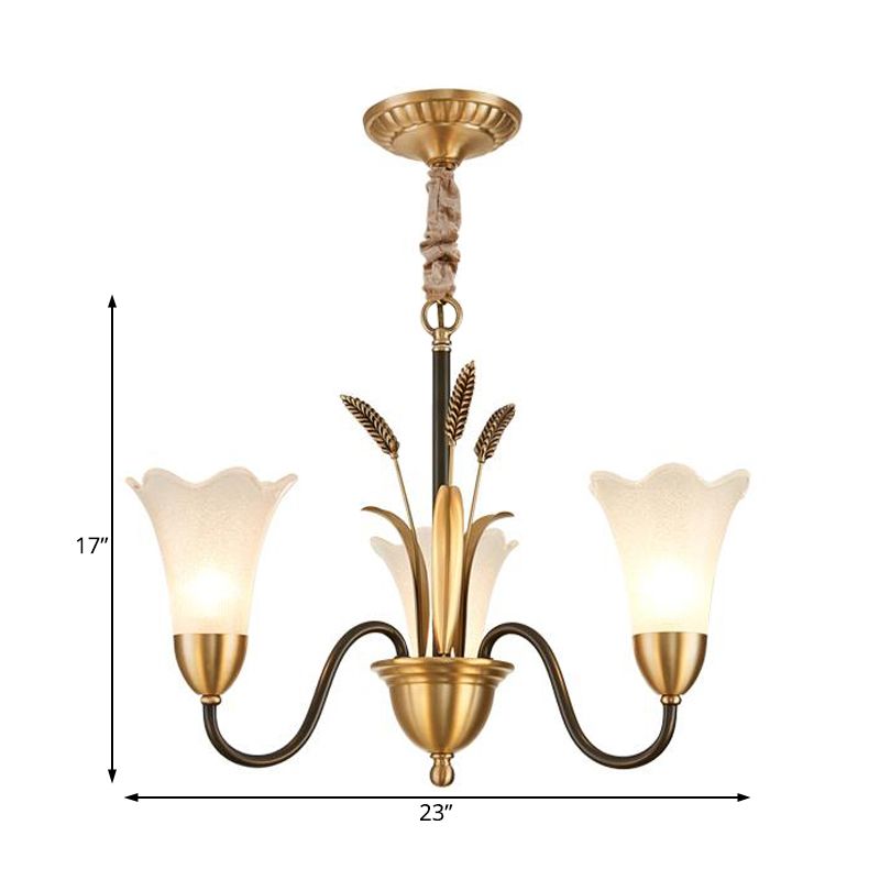 White Glass Floral Shaped Chandelier Traditional 6/8/12 Lights Study Room Hanging Ceiling Light in Brass