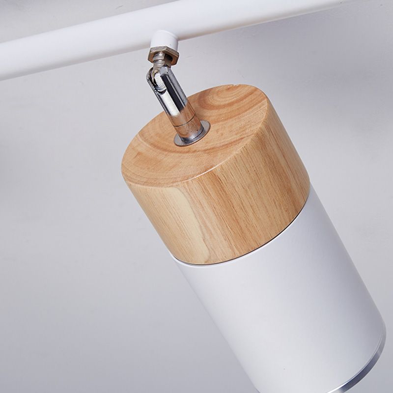 Nordic Cylindrical Metal and Wooden Cylindrical Track Spotlights Flush Mount Ceiling Light Fixtures for Foyer and Shop