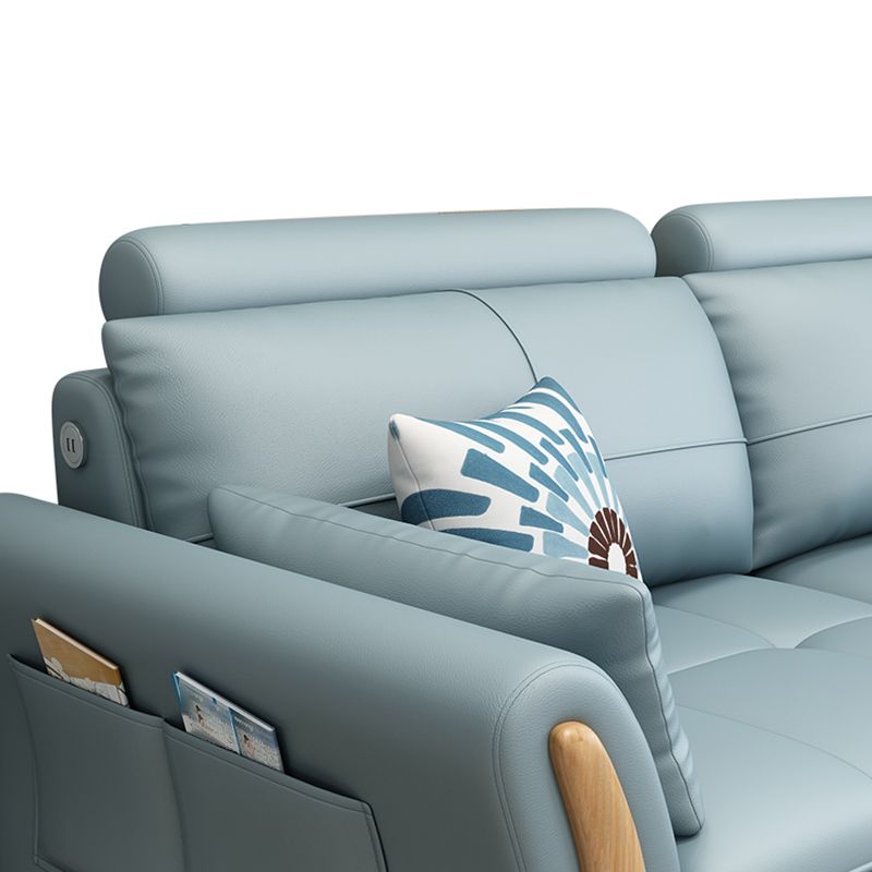 Flared Arm Sectional with Adjustable Headrest and Pocket Storage for Living Room