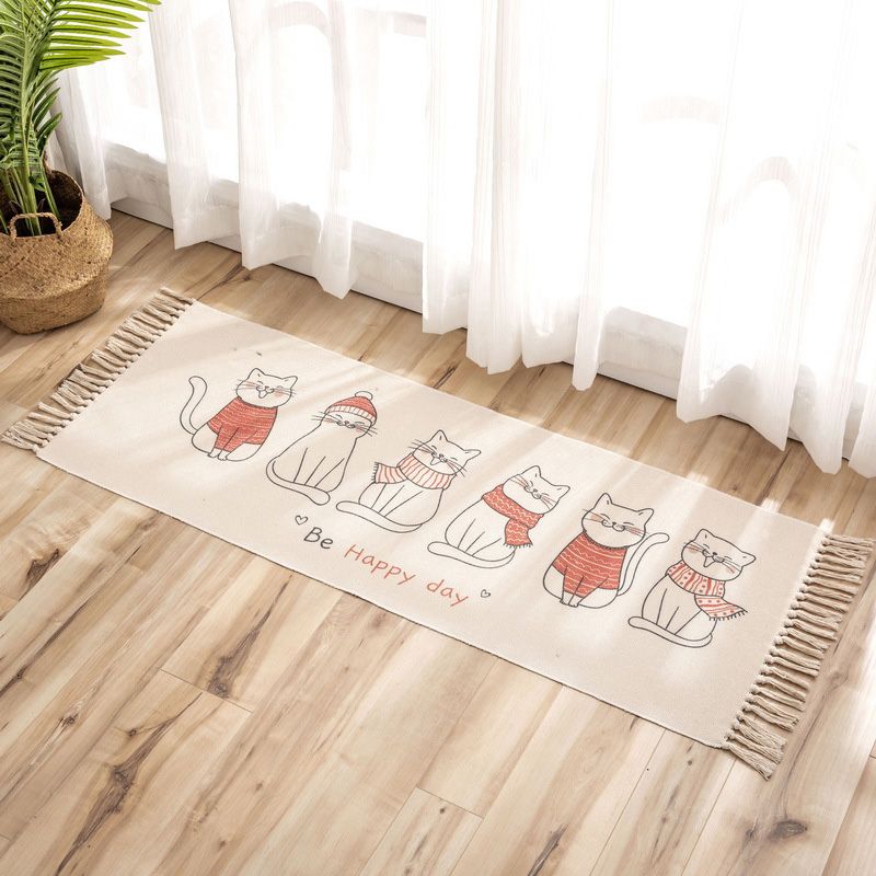 Nostalgia Tribal Pattern Rug Multi Colored Synthetics Area Rug Pet Friendly Easy Care Carpet with Fringe for Bedroom