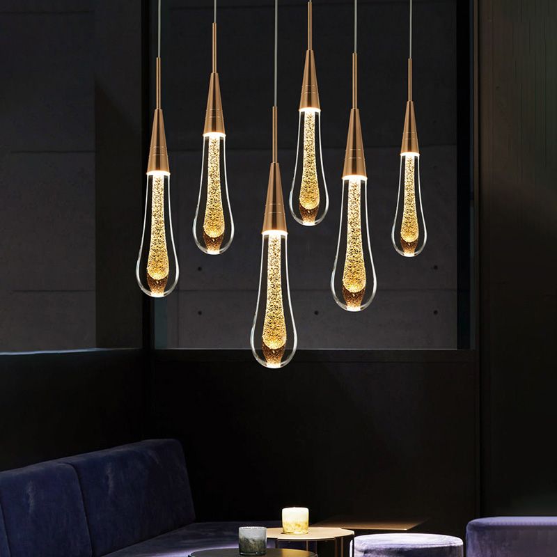Tear Shape Crystal Hanging Light Fixture LED Simple Luxury Style Indoor Chandelier Pendant Light